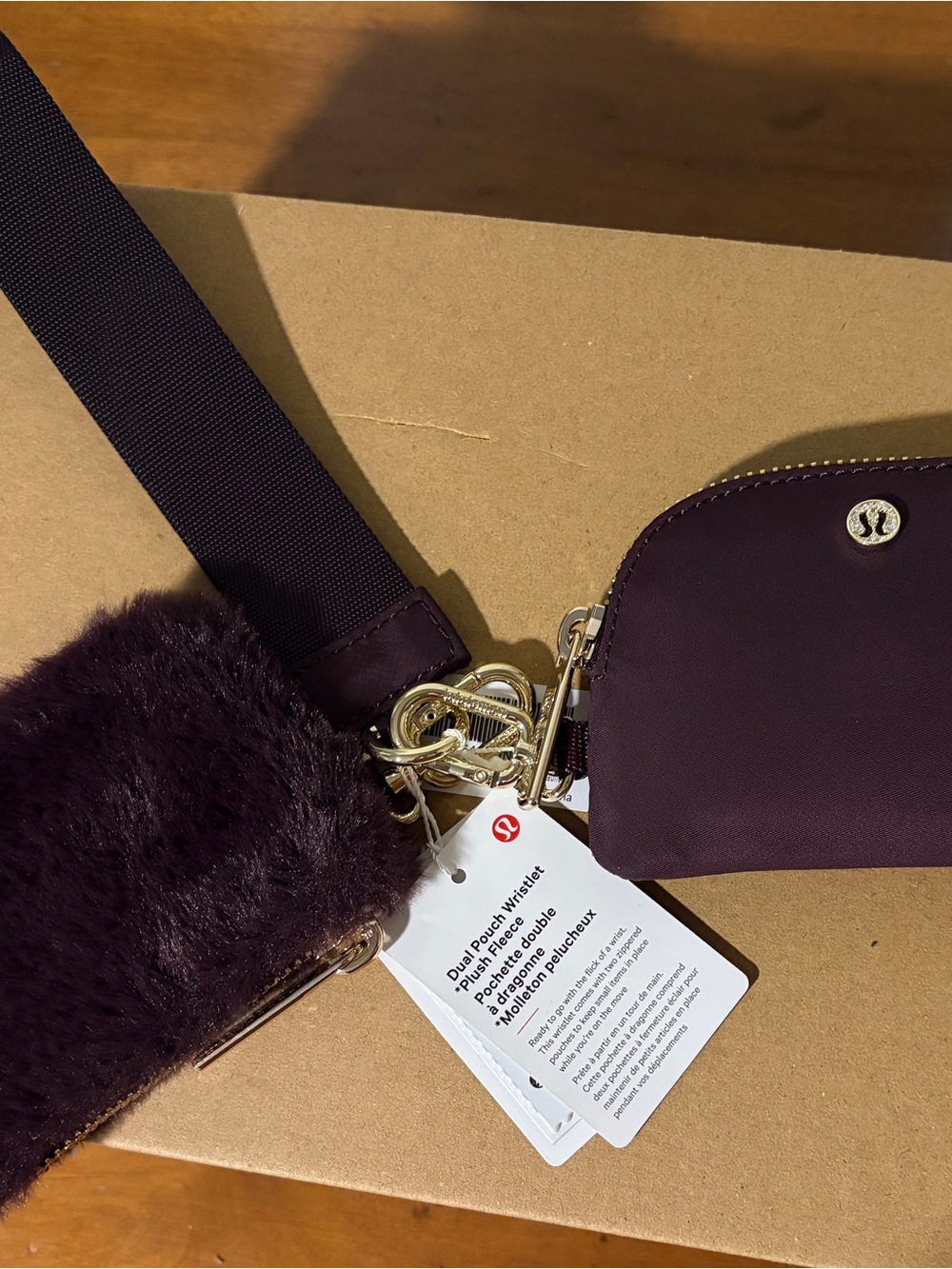 lululemon Plum Fur-Accent Dual Pouch Wristlet NWT